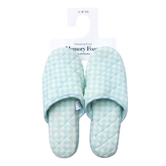 Charter Club Women Mint Green Quilted Gingham Padded Clog Slippers Size L / 9-10 - Picture 2 of 3